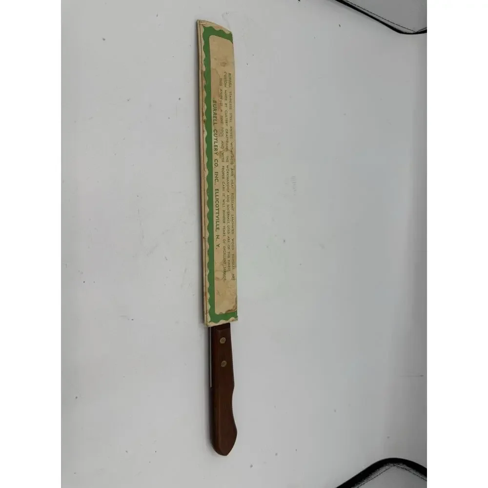 Vintage Burrell 8” Roast Slicer Knife – Stainless Steel Blade – Wood Handle